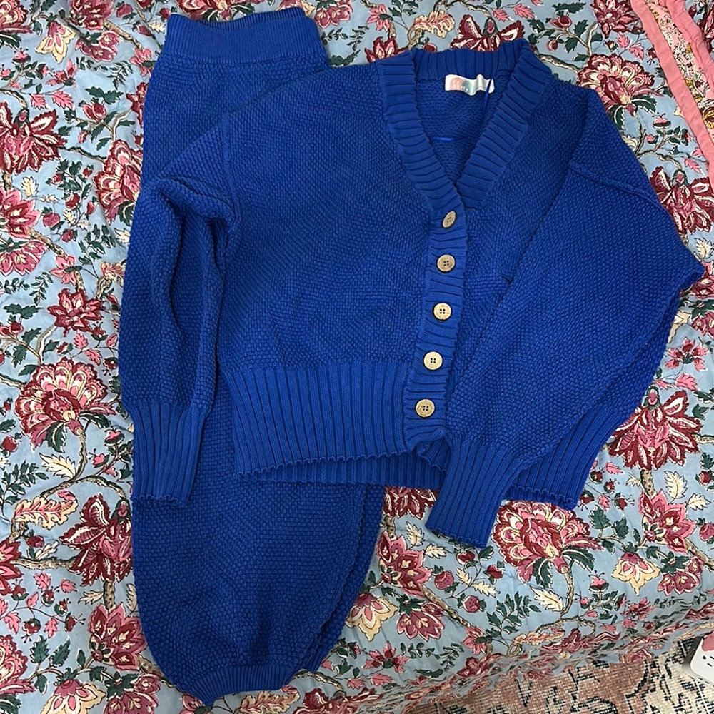 Free People Royal Blue Knit Cardigan and Pants Set